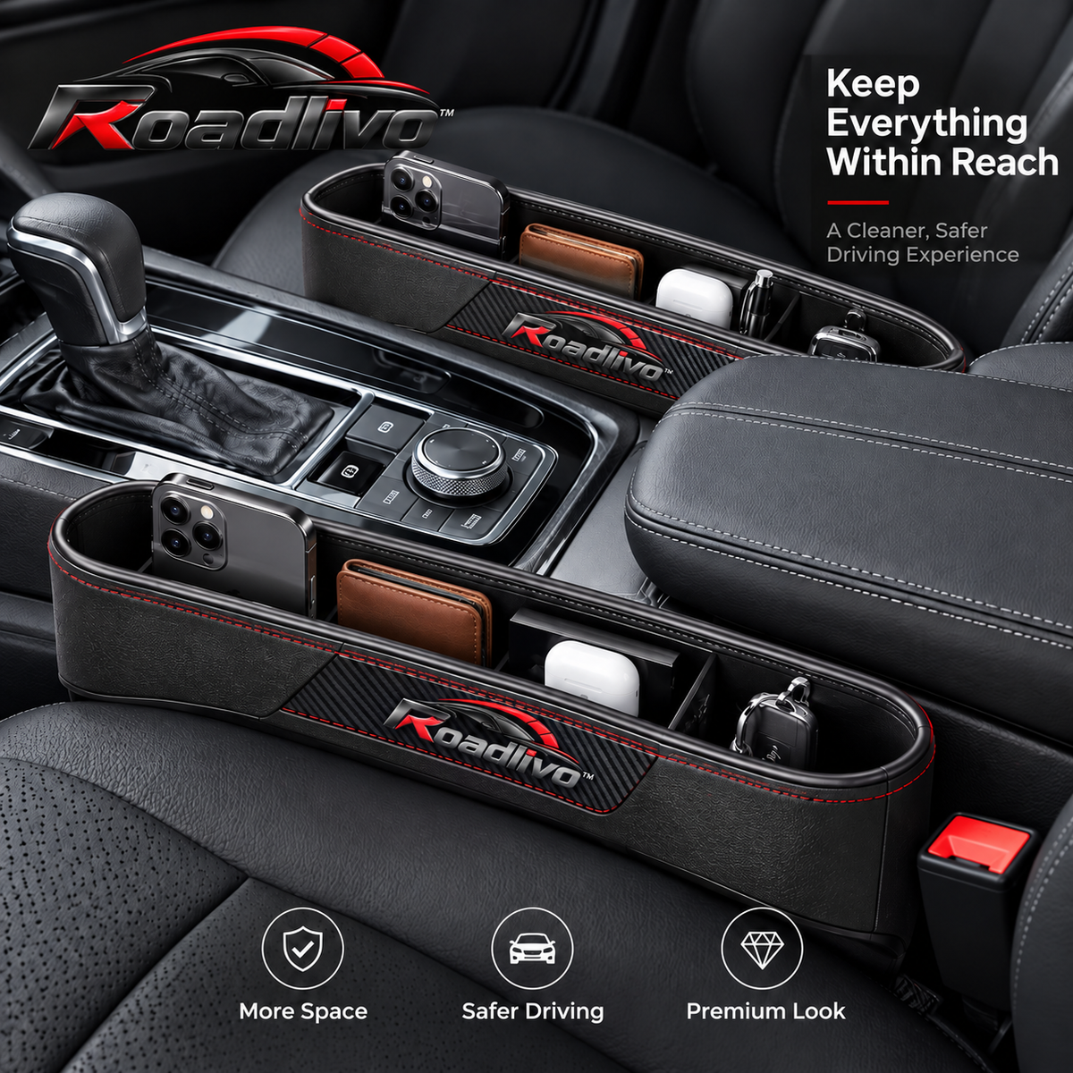 Roadlivo™ 2-Piece Car Seat Gap Organizer Set