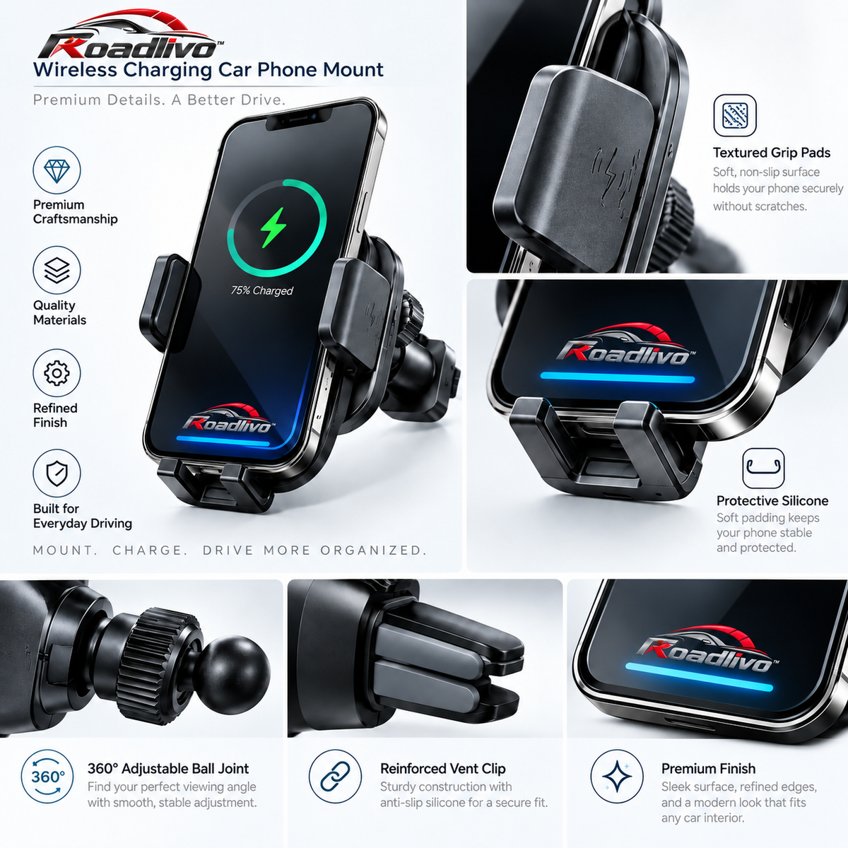 Roadlivo™ Wireless Charging Car Phone Mount